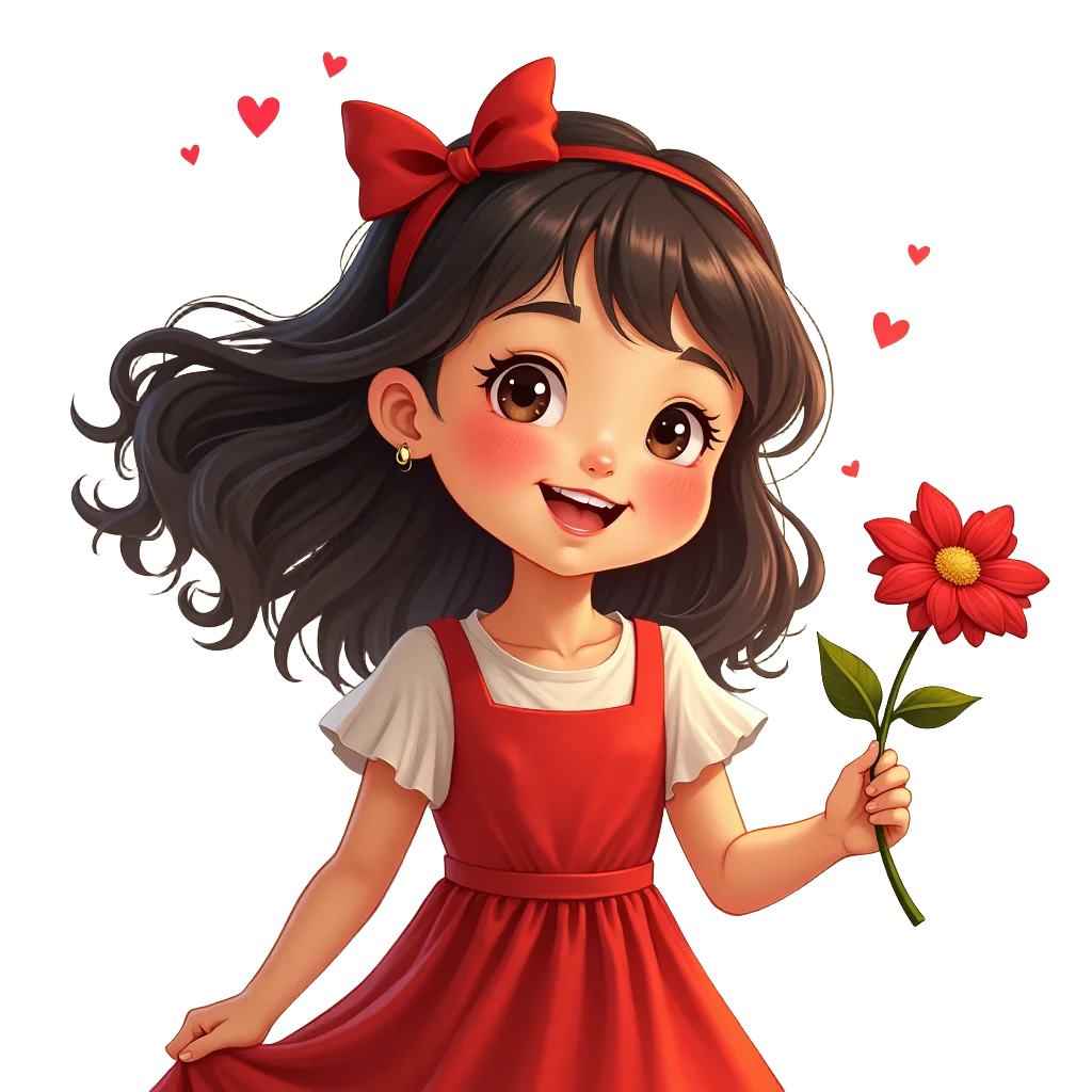 Charming Girl with a Red Flower